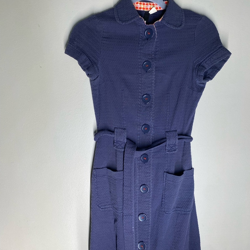 Vintage 70s Navy Blue Button-Up Dress sz 4